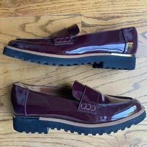Franco Sarto burgundy patent leather slip-on loafers